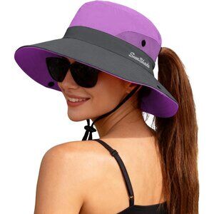 Womens Purple & Grey 100% Polyester Wide Brim Mesh Chin Strap Classic Cowboy Hat